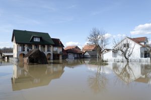 KRALJEVO, SERBIA - MARCH 8. 2016: River Morava flooded local houses at Kraljevo, suburbs Grdica, on 8th March 2016.